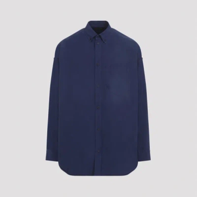 Balenciaga Logo-embroidered Button-down Shirt In Blue
