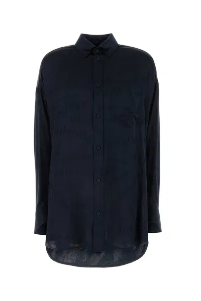 BALENCIAGA BALENCIAGA MIDNIGHT BLUE SILK OVERSIZE SHIRT