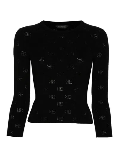 Balenciaga Bb-pattern Open-knit Jumper In Black