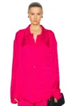 Balenciaga Regular Fit Long Sleeve Jacquard Logo Shirt In Fuchsia