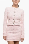Balenciaga Cropped Tweed Knit Cardigan With Logo Buttons In Pink