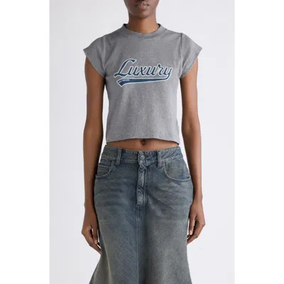Balenciaga Shrunk Luxury Script T-shirt In Gray