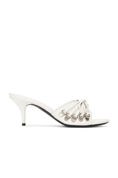 Balenciaga Cagole Leather Lace-up Mule Sandals In White