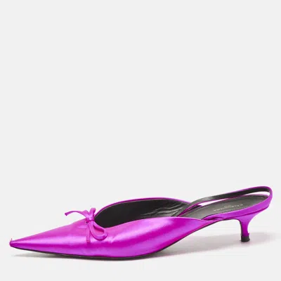 Pre-owned Balenciaga Magenta Satin Knife Bow Slingback Pumps Size 41 In Pink