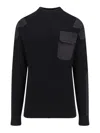 Balenciaga Ribbed Knit Military Sweater In Black