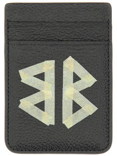 Balenciaga Magnetic Card Holder With Logo In Black