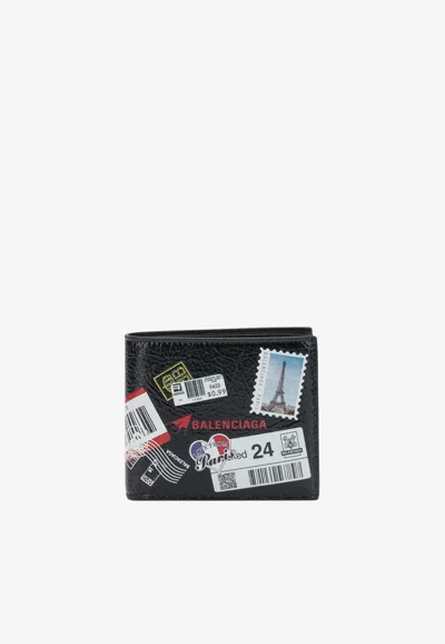 Balenciaga Mail Stamp Cash Folded Wallet In Black