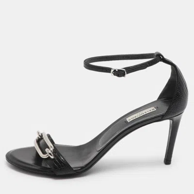 Pre-owned Balenciaga Maillon Size 38.5 Black Lizard Leather Ankle Strap Sandals