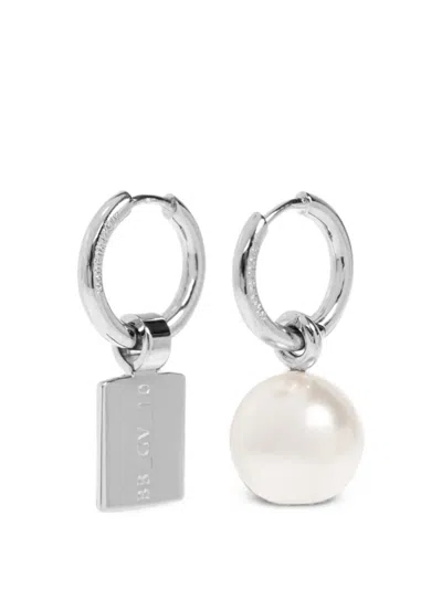 Balenciaga Malibu Pearl Earrings In Shiny Silver In Metallic