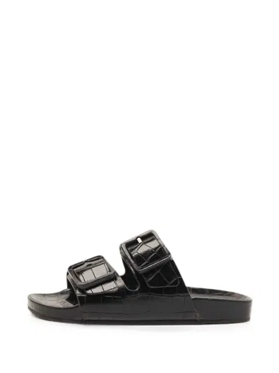 Pre-owned Balenciaga Mallorca Crocodile-embossed Buckle Sandals In Black