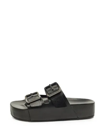 Pre-owned Balenciaga Mallorca Leather Sandals In Black
