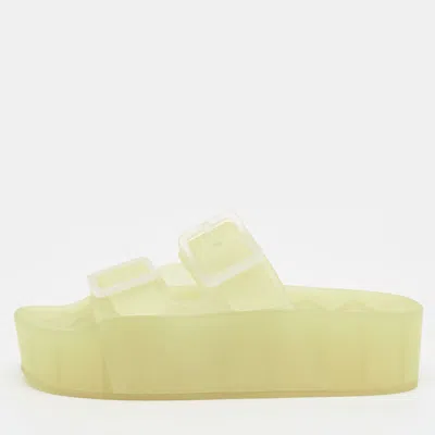 Pre-owned Balenciaga Mallorca Size 38 Light Yellow Rubber Buckle Platform Slide Sandals