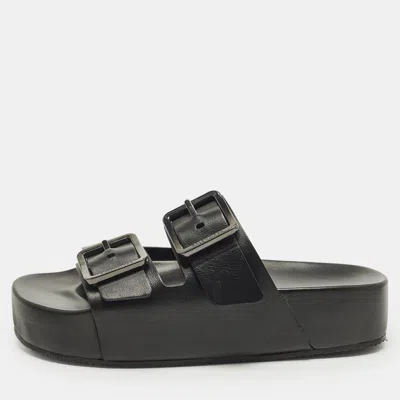 Pre-owned Balenciaga Mallorca Size 41 Black Leather Flat Sandals