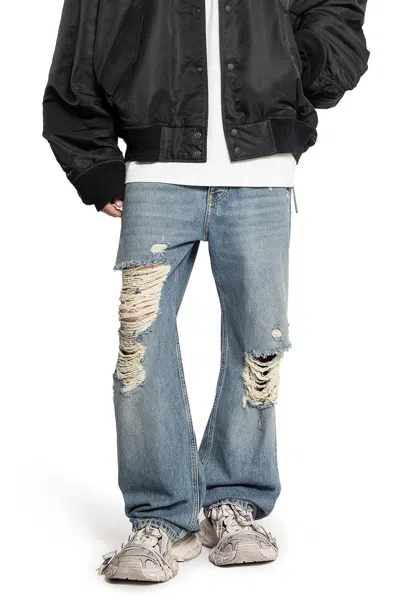 Balenciaga Distressed Straight-leg Jeans In Blue