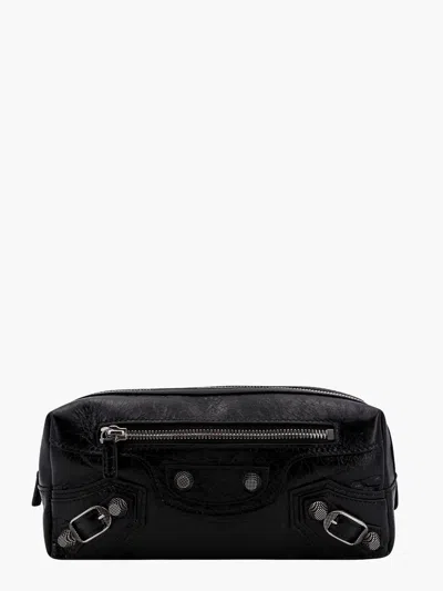 Balenciaga Le Cagole Leather Wash Bag In Black