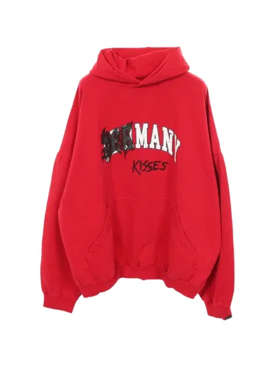 Pre-owned Balenciaga Many Kisses Distressed-graphic Hoodie In Red