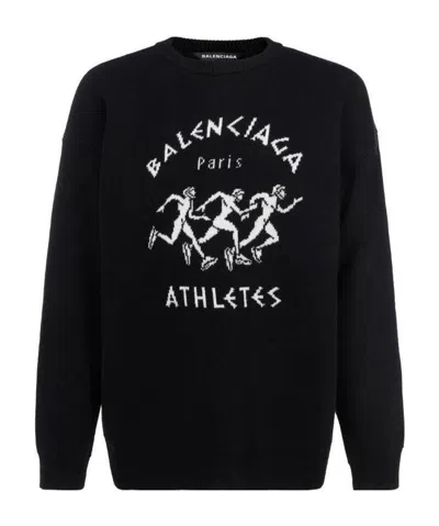 Balenciaga Marathon Inlaid Round-necked Sweater In Black