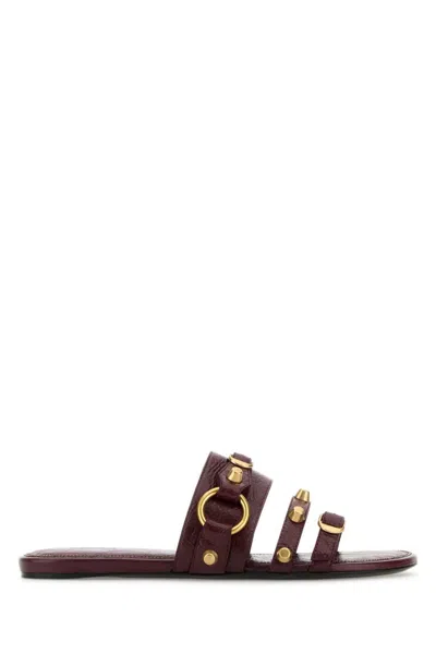 Balenciaga Maroon Leather Sandals In Brown