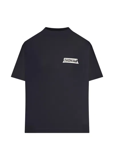 Balenciaga Medium Fit Masking Tape Logo Dry Jersey T-shirt In Black