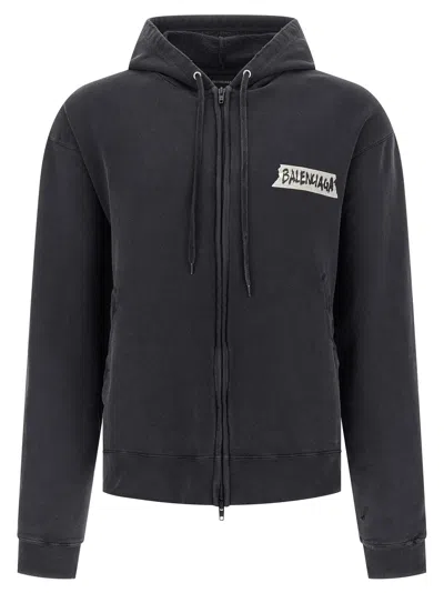 Balenciaga Masking Tape Hoodie In Black