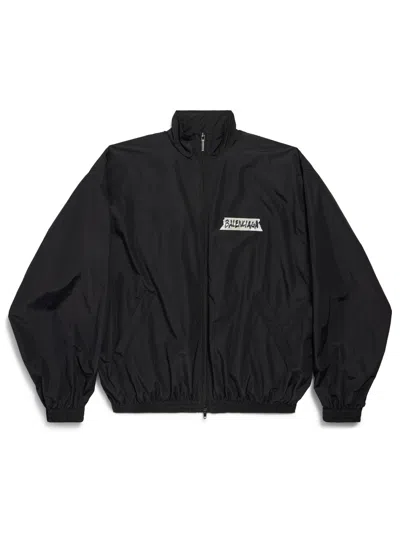 Balenciaga Masking Tape Logo Zip Jacket In Black