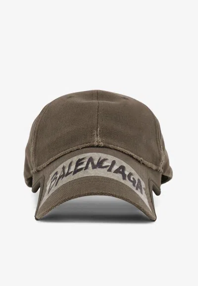 Balenciaga Masking Tape Logo Distressed Baseball Cap In Green