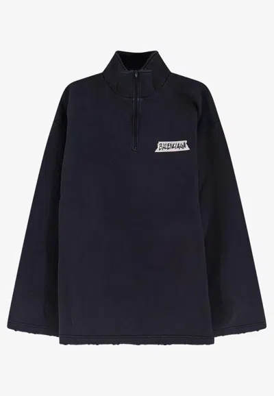 Balenciaga Masking Tape Logo Distressed Faded Sweatshirt In Blue