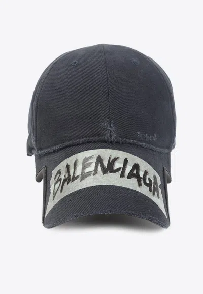 Balenciaga Masking Tape Logo Faded Baseball Cap In Brown