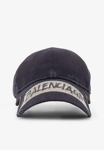 Balenciaga Masking Tape Logo Faded Baseball Cap In Blue