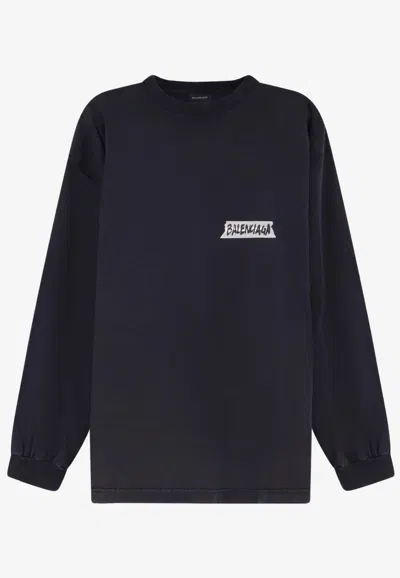 Balenciaga Masking Tape Logo Faded Sweatshirt In Black
