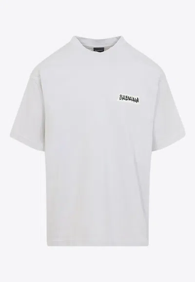 Balenciaga Logo-printed Crewneck T-shirt In White