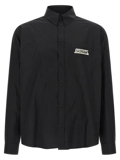 Balenciaga Masking Tape Print Shirt In Black