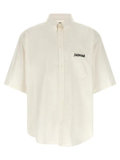 Balenciaga Masking Tape Print Shirt In Cream