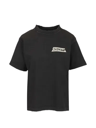 Balenciaga Black Washed Masking Tape T-shirt With Medium Fit