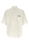 Balenciaga Short Sleeve Silk Blend Button Down Shirt In White