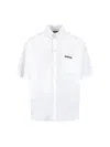 Balenciaga Short Sleeve Silk Blend Button Down Shirt In White