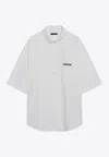 Balenciaga Short Sleeve Silk Blend Button Down Shirt In White