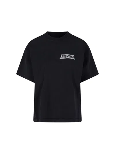 Balenciaga Medium Fit Masking Tape Logo Dry Jersey T-shirt In Black