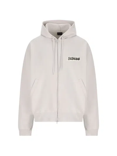 Balenciaga Masking Tape Oversized Zip-up Hoodie In White