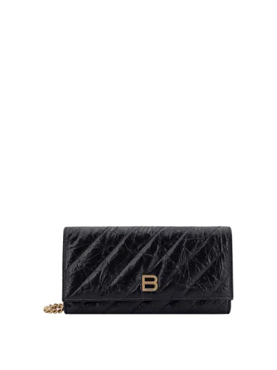 Balenciaga Crush Leather Clutch In Negro