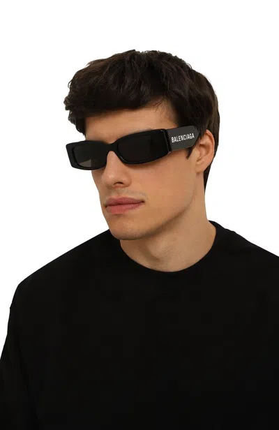Pre-owned Balenciaga Max Bb0260s 001 Black Black Lens Rectangular Unisex Sunglasses In Gray