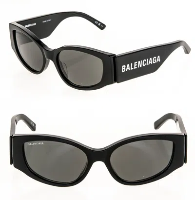 Pre-owned Balenciaga Max Cat 0258 Black 001 Fashion Logo Narrow Slim Sunglasses Bb0258s In Gray