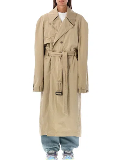 Balenciaga Maxi Deconstructed Trench Coat In Desert Beige