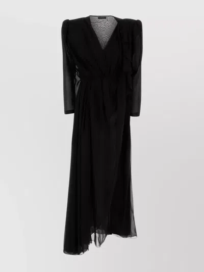 BALENCIAGA MAXI DRESS WITH PUFF SHOULDERS AND RUFFLES