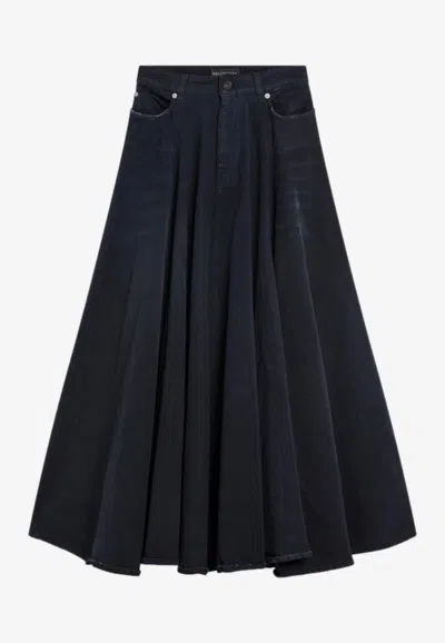 Balenciaga Maxi Godet Denim Skirt In Blue