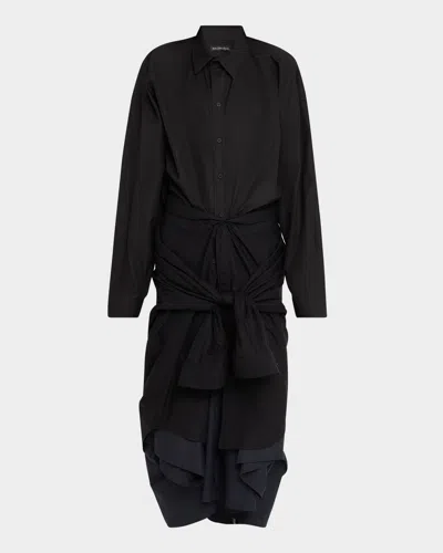 Balenciaga Maxi Patched Shirt Dress In 1000 Black