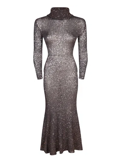 Balenciaga Maxi Sequin Black/silver Dress In Metallic