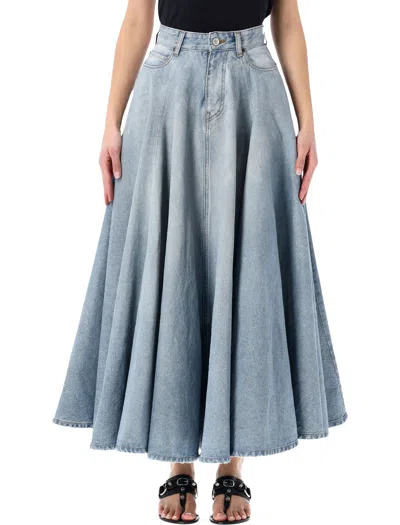 Balenciaga Maxi Skirt With Innovative Design And Five-pocket Style In Dirty Light Blue