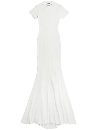 Balenciaga Logo-embroidered Neckline Gown In White