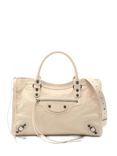 Pre-owned Balenciaga Medium City Leather Tote Bag In Neutral